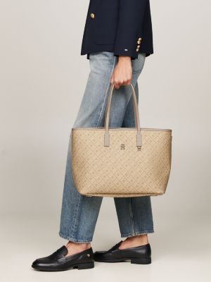 borsa tote th monoplay con custodia per laptop beige da donne tommy hilfiger