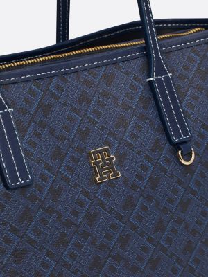 borsa tote th monoplay con custodia per laptop blu da donne tommy hilfiger