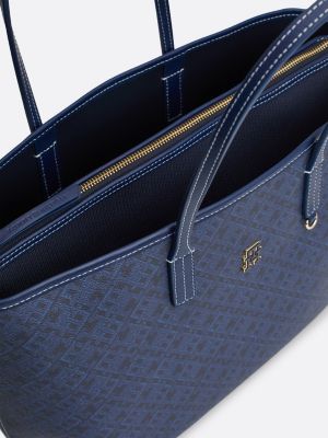 borsa tote th monoplay con custodia per laptop blu da donne tommy hilfiger