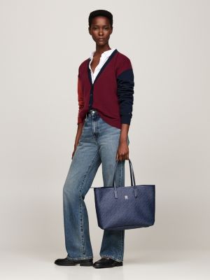 borsa tote th monoplay con custodia per laptop blu da donne tommy hilfiger