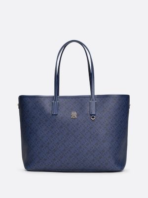 blau th monoplay tote-bag mit laptop-innentasche für damen - tommy hilfiger