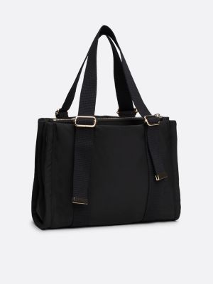 borsa tote con monogramma th in metallo nero da donne tommy hilfiger