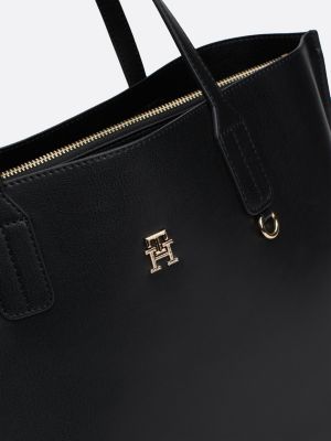 satchel con tracolla e monogramma th nero da donne tommy hilfiger