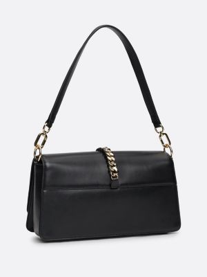 black chain leather shoulder bag for women tommy hilfiger