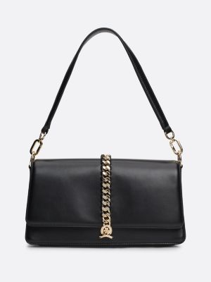 black chain leather shoulder bag for women tommy hilfiger