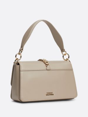 borsa a tracolla in pelle con catenella beige da donne tommy hilfiger