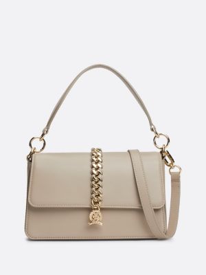 borsa a tracolla in pelle con catenella beige da donne tommy hilfiger