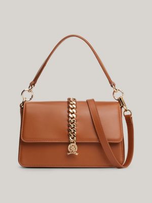 borsa a tracolla in pelle con catenella brown da donne tommy hilfiger