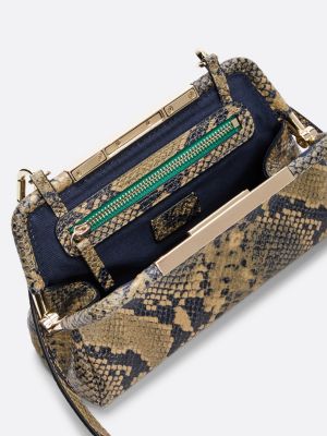 braun th x festive crossbody-ledertasche mit print für damen - tommy hilfiger