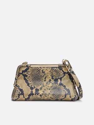 brown th x festive crossbody-ledertasche mit print für damen - tommy hilfiger