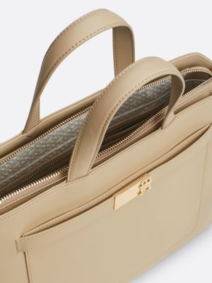 sac de travail heritage à monogramme th beige pour femmes tommy hilfiger