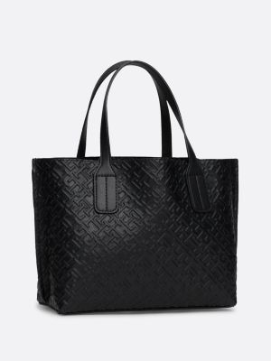 zwart shopper met th-monogram in reliëf voor dames - tommy hilfiger