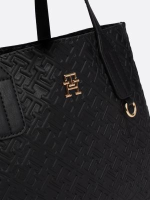 black th monogram embossed tote for women tommy hilfiger