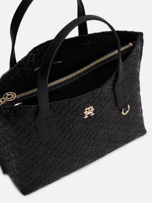 borsa tote con monogrammi th in rilievo nero da donne tommy hilfiger