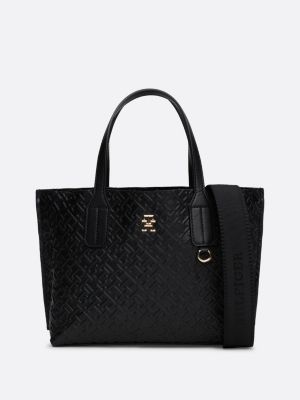 zwart shopper met th-monogram in reliëf voor dames - tommy hilfiger