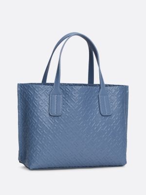 borsa tote con monogrammi th in rilievo blu da donne tommy hilfiger