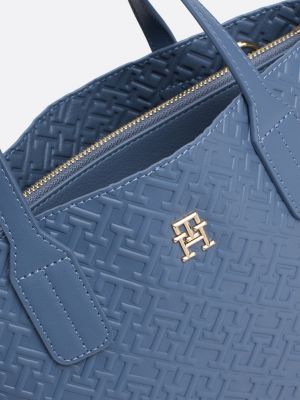 borsa tote con monogrammi th in rilievo blu da donne tommy hilfiger