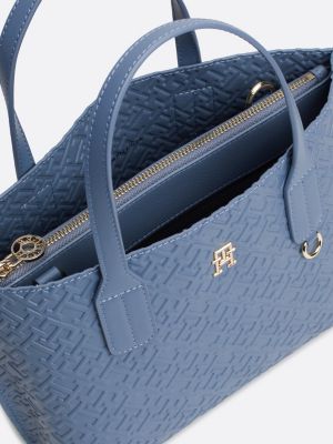 borsa tote con monogrammi th in rilievo blu da donne tommy hilfiger