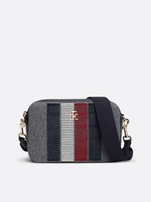 grey th monogram wool blend camera bag for women tommy hilfiger