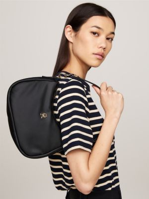 borsa con placchetta a monogramma th nero da donne tommy hilfiger