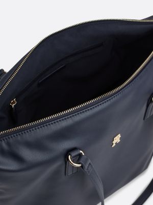 borsa tote con placchetta a monogramma th blu da donne tommy hilfiger