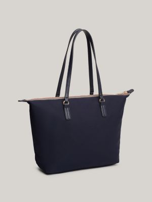 borsa tote con zip iconica blu da donne tommy hilfiger