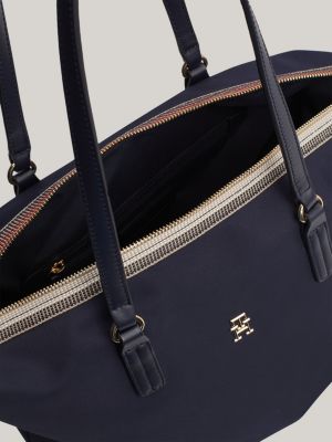 borsa tote con zip iconica blu da donne tommy hilfiger