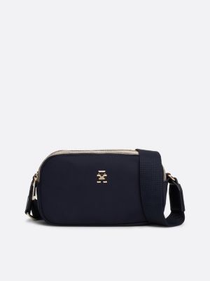 blue signature zip camera bag for women tommy hilfiger