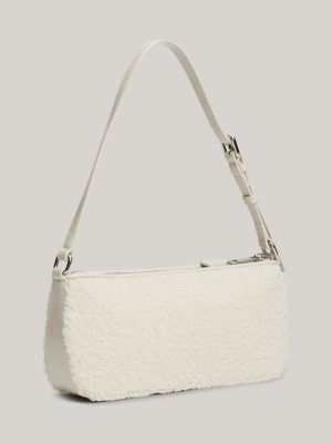 white essential logo sherpa shoulder bag for women tommy jeans