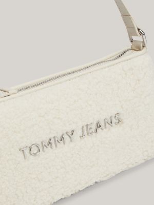 white essential logo sherpa shoulder bag for women tommy jeans