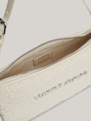 white essential logo sherpa shoulder bag for women tommy jeans