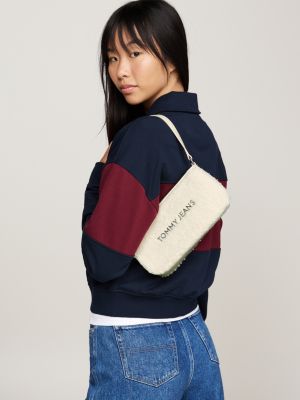 white essential logo sherpa shoulder bag for women tommy jeans