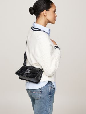 black utility flap crossover bag for women tommy jeans