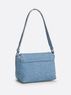 borsa exclusive in denim con placchetta origin blu da donne tommy jeans