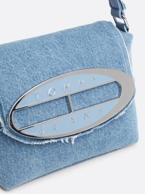 borsa exclusive in denim con placchetta origin blu da donne tommy jeans