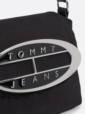 schwarz exclusive denim-schultertasche mit origin-emblem für damen - tommy jeans