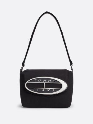 black exclusive origin plaque denim shoulder bag for women tommy jeans