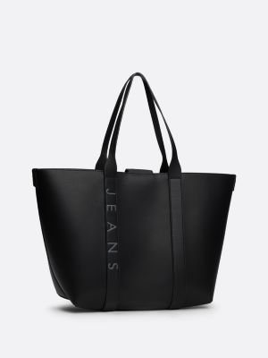 borsa tote city con logo in metallo nero da donne tommy jeans