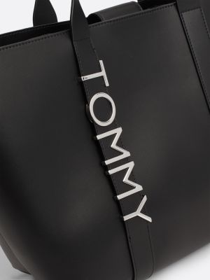 borsa tote city con logo in metallo nero da donne tommy jeans