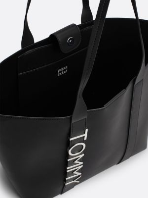 borsa tote city con logo in metallo nero da donne tommy jeans