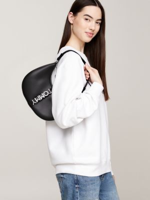 borsa city con logo in metallo nero da donne tommy jeans