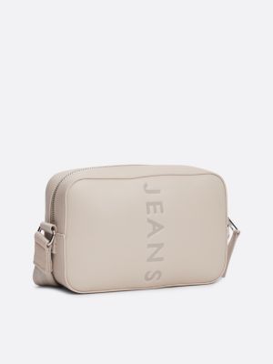 camera bag city con logo in metallo beige da donne tommy jeans