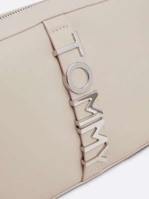 camera bag city con logo in metallo beige da donne tommy jeans