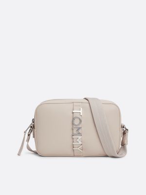 camera bag city con logo in metallo beige da donne tommy jeans