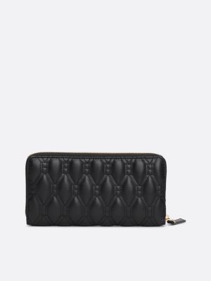 black quilted leather zip-around wallet for women tommy hilfiger