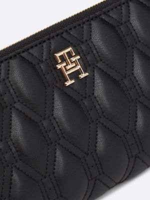 schwarz gesteppte reißverschluss-brieftasche aus leder für damen - tommy hilfiger