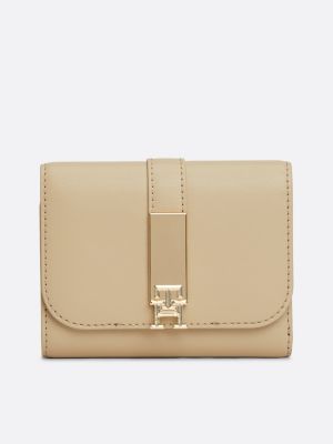 beige heritage th monogram flap wallet for women tommy hilfiger