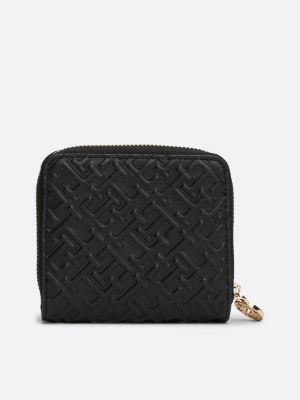 black embossed zip-around wallet for women tommy hilfiger