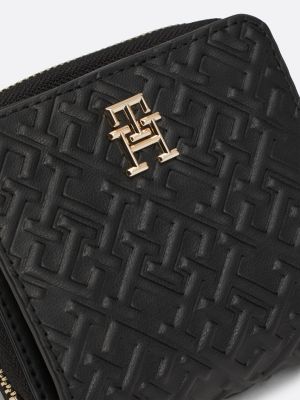 black embossed zip-around wallet for women tommy hilfiger