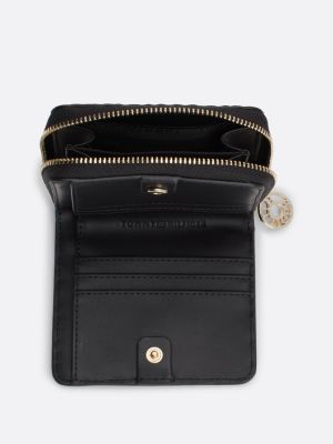 black embossed zip-around wallet for women tommy hilfiger